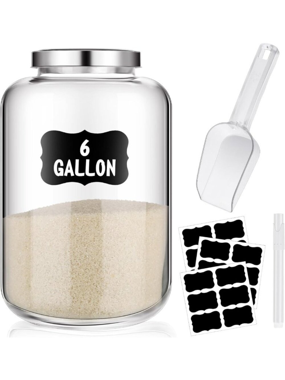 6 Gallon Glass Storage Jar with Metal Lid - Wide Mouth Airtight Canister